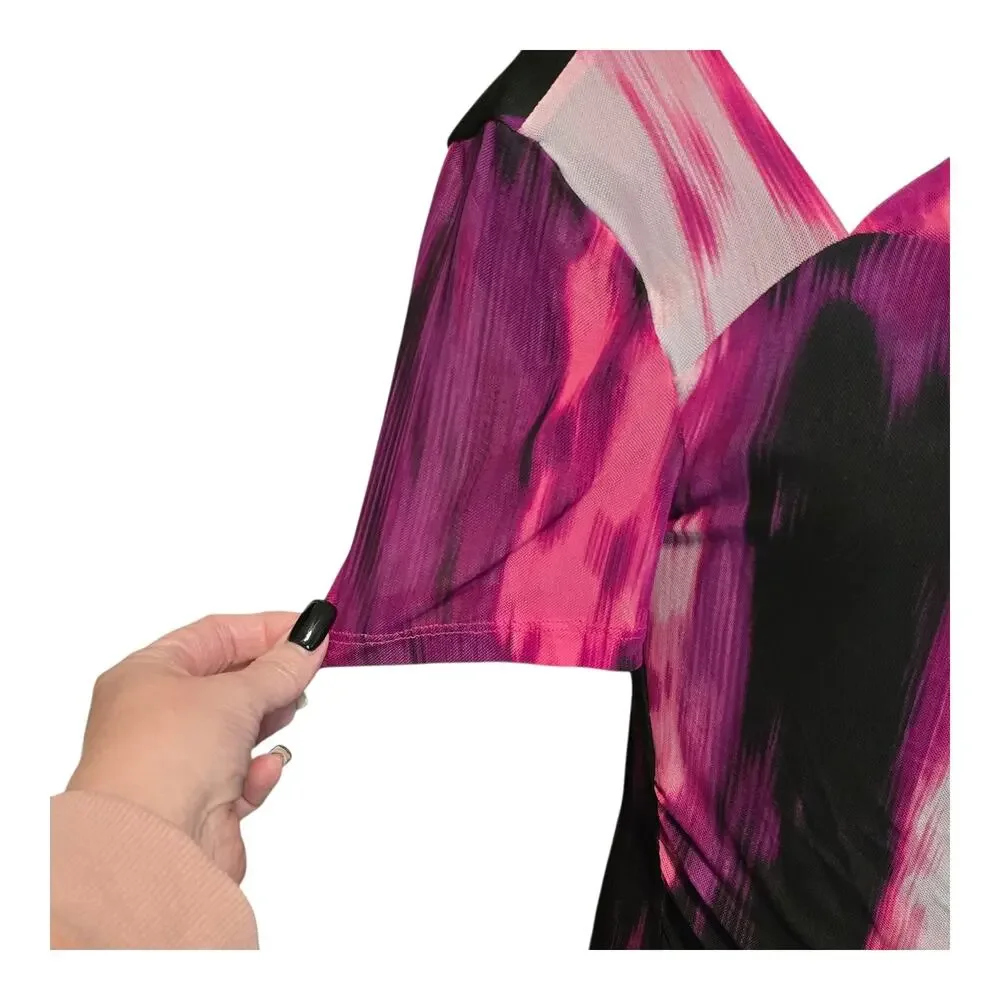 Calvin Klein Blouse Womens Small Asymmetrical Neck Ruched Abstract Colorful NWT - Picture 5 of 11